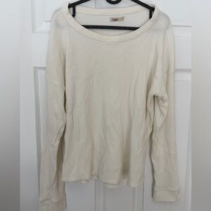 Faherty Women's White Cream Waffle Knit Long Sleeve Tee